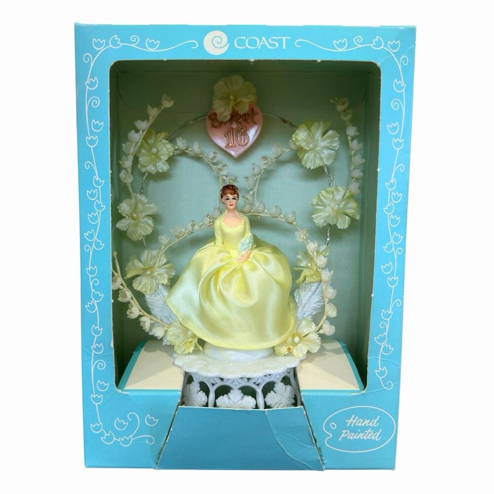 VTG 1960s Coast Novelty Sweet 16 Cake Topper Ornament Figurine Yellow Dress BNIB
